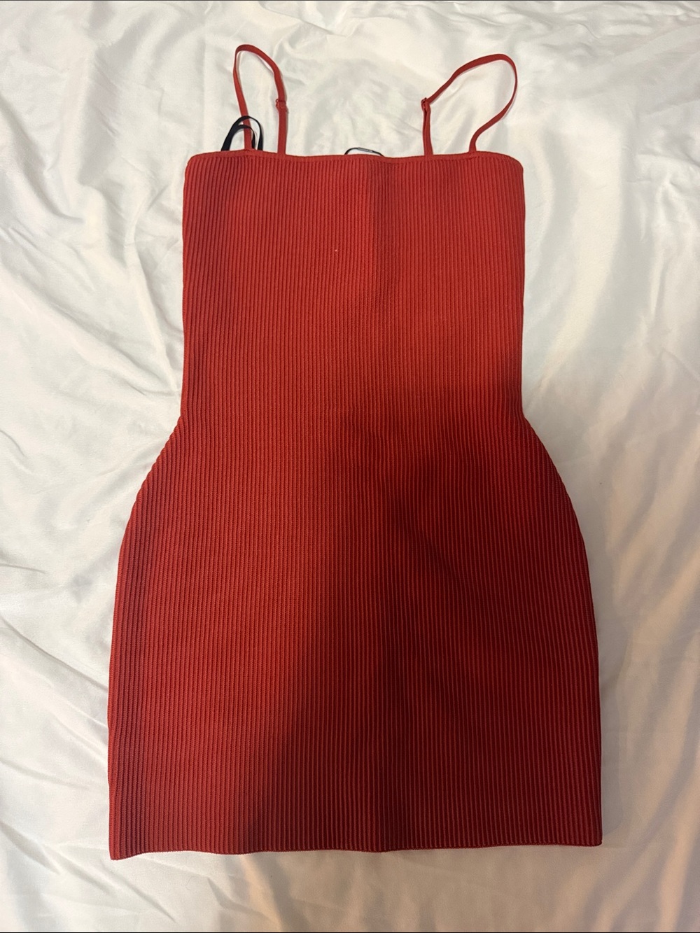 Babaton Red Ribbed Bodycon Mini Dress